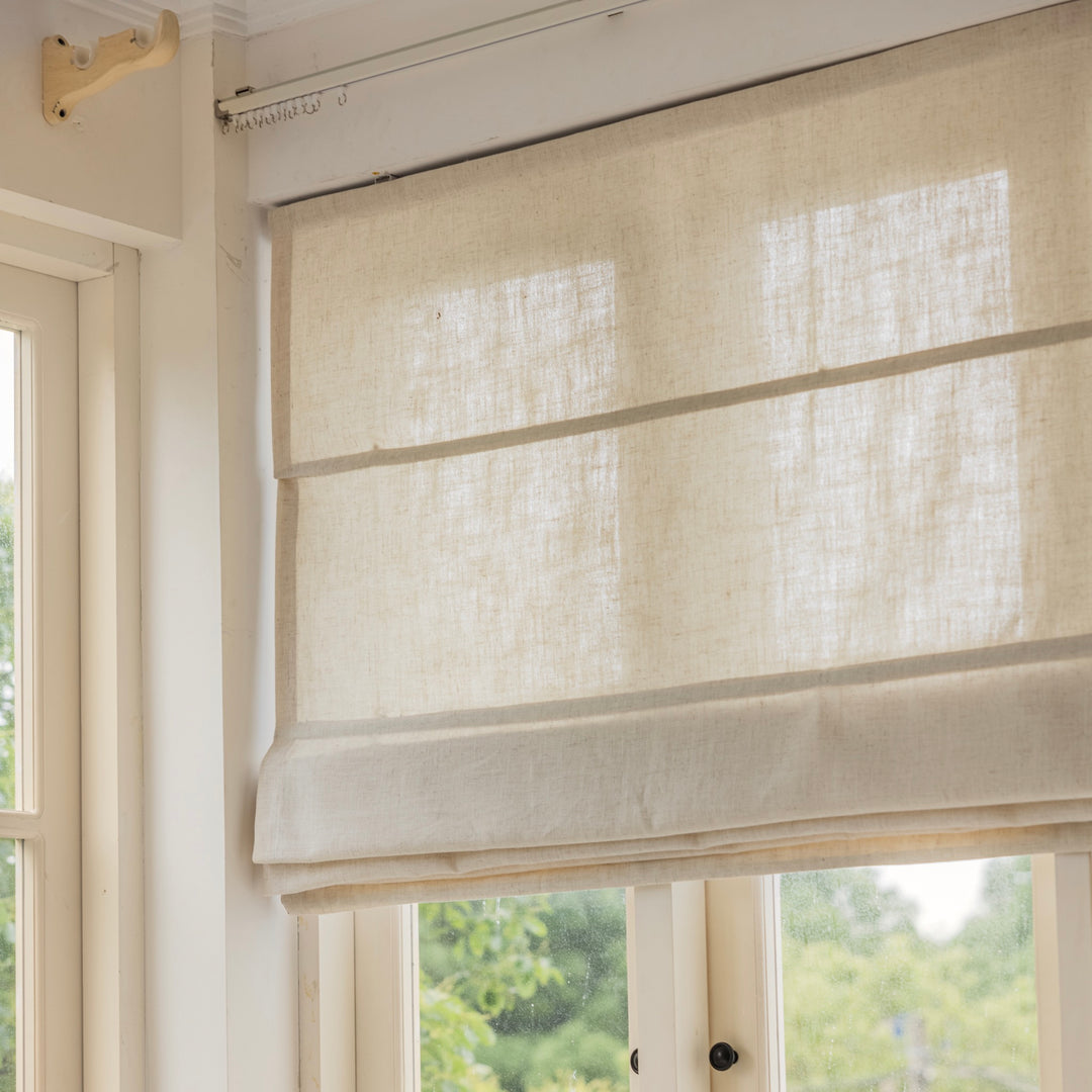 Mid Weight Linen Blend Custom Roman Shades, Flat Fold Fabric Blinds, Made to order