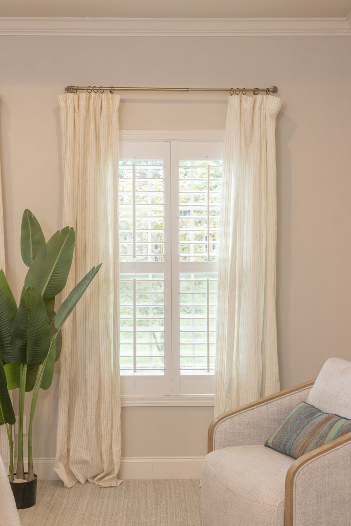 Custom Pure Linen Stripe Curtains – Brown Ticking Stripe 9, One Panel