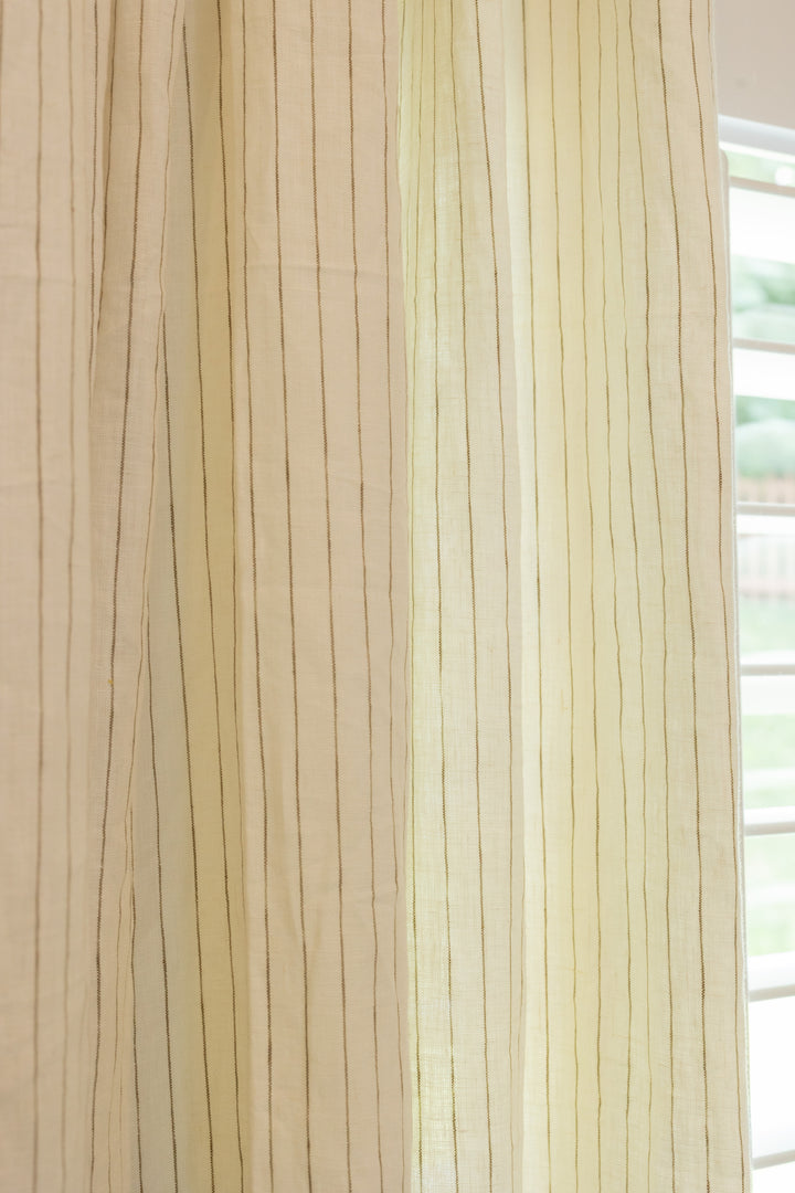 Custom Pure Linen Stripe Curtains – Brown Ticking Stripe 9, One Panel
