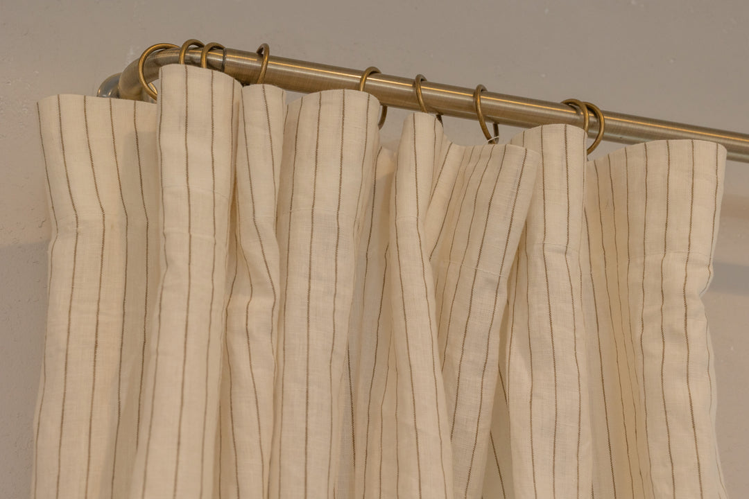 Custom Pure Linen Stripe Curtains – Brown Ticking Stripe 9, One Panel
