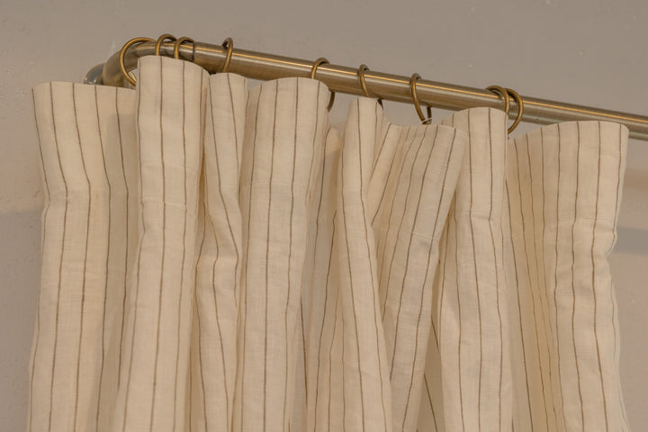 Custom Pure Linen Stripe Curtains – Brown Ticking Stripe 9, One Panel