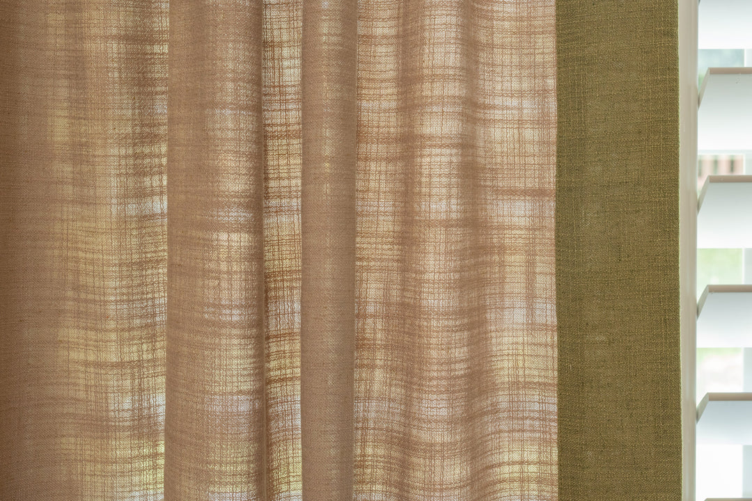 Custom Linen Blend Curtains with Colored Trim, One Panel