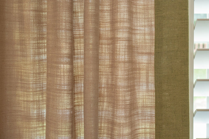 Custom Linen Blend Curtains with Colored Trim, One Panel