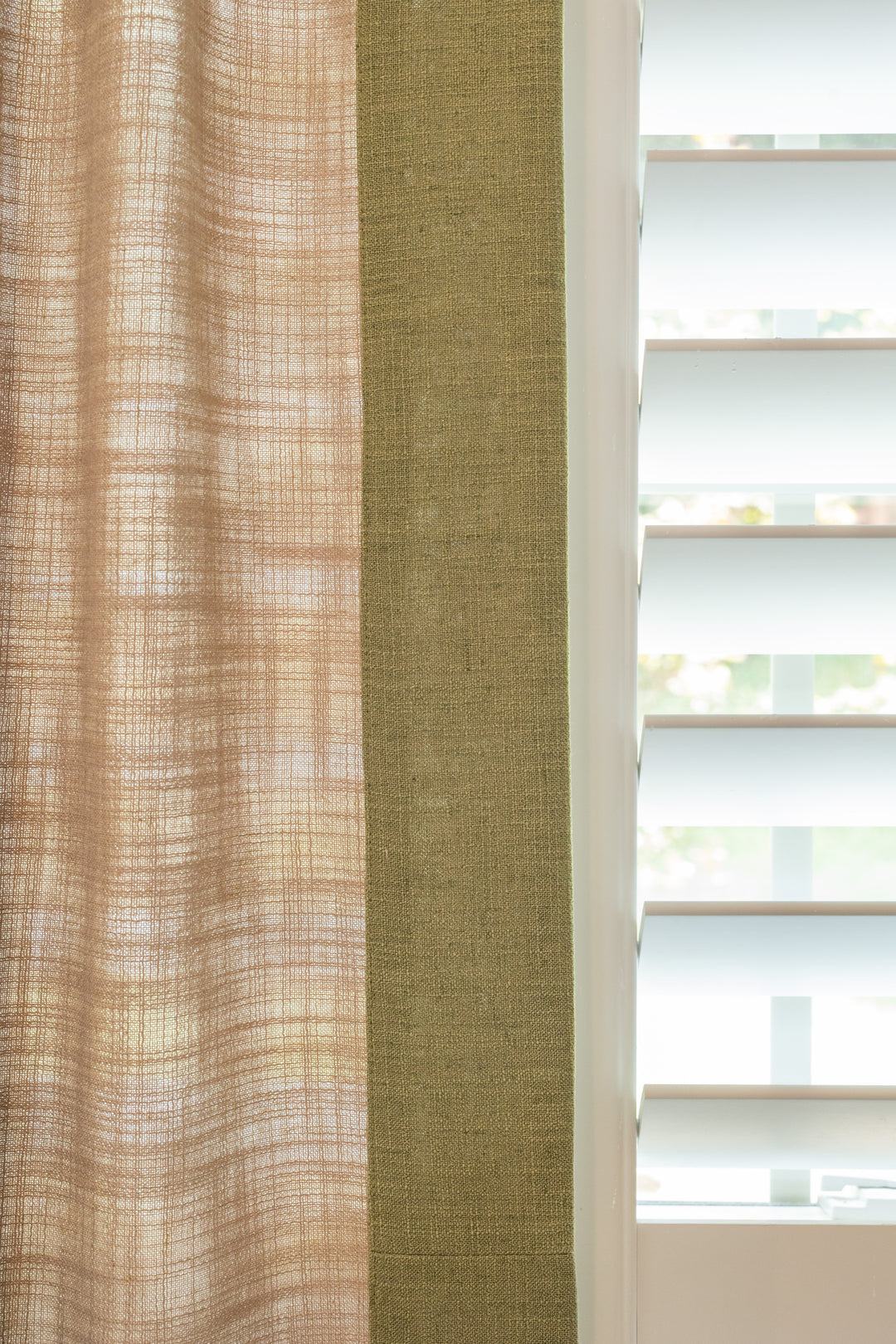 Custom Linen Blend Curtains with Colored Trim, One Panel