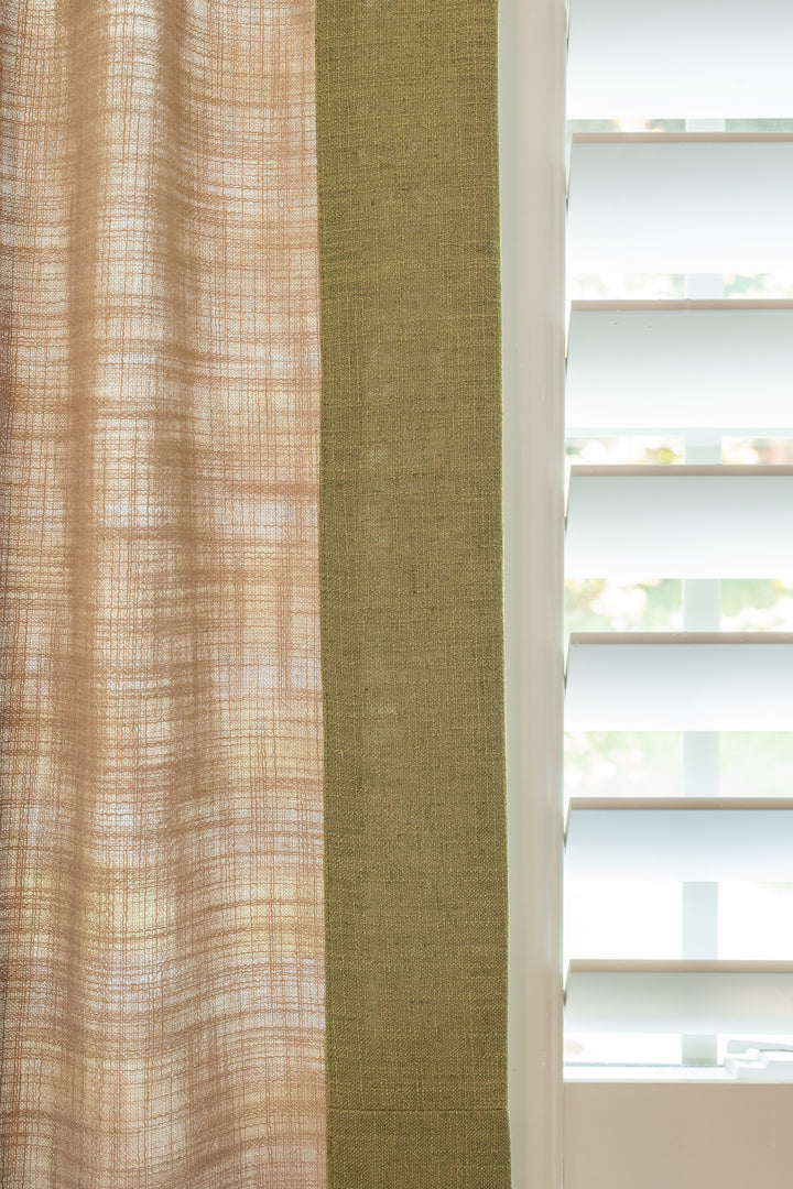 Custom Linen Blend Curtains with Colored Trim, One Panel