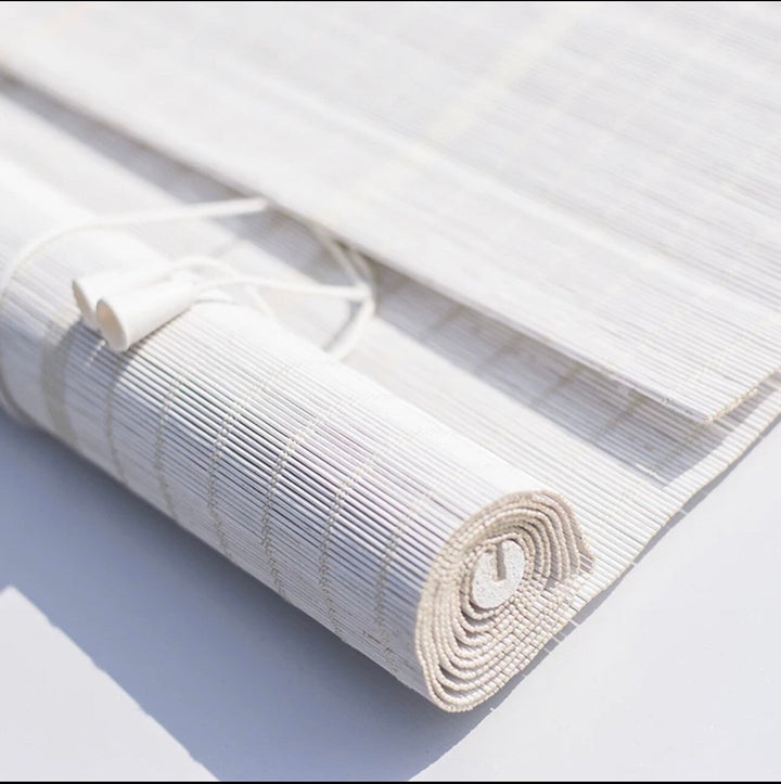 White Roll-up Bamboo Shades