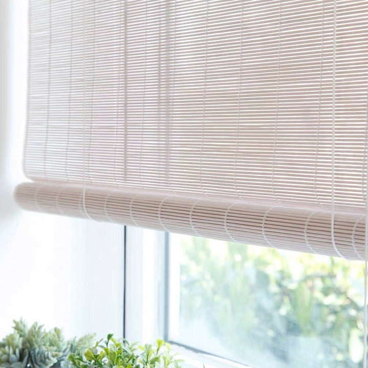 White Roll-up Bamboo Shades