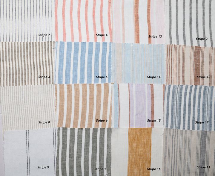 Bleached Natural & Navy Blue Color Block Linen Curtains