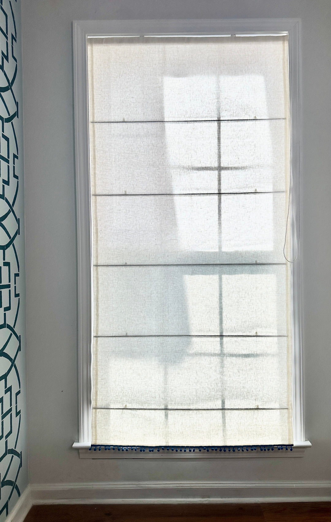 Mid-Heavy Linen Roman Shades with Pom-Poms