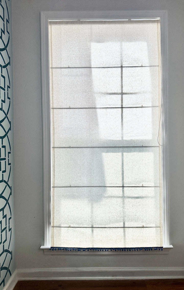 Mid-Heavy Linen Roman Shades with Pom-Poms