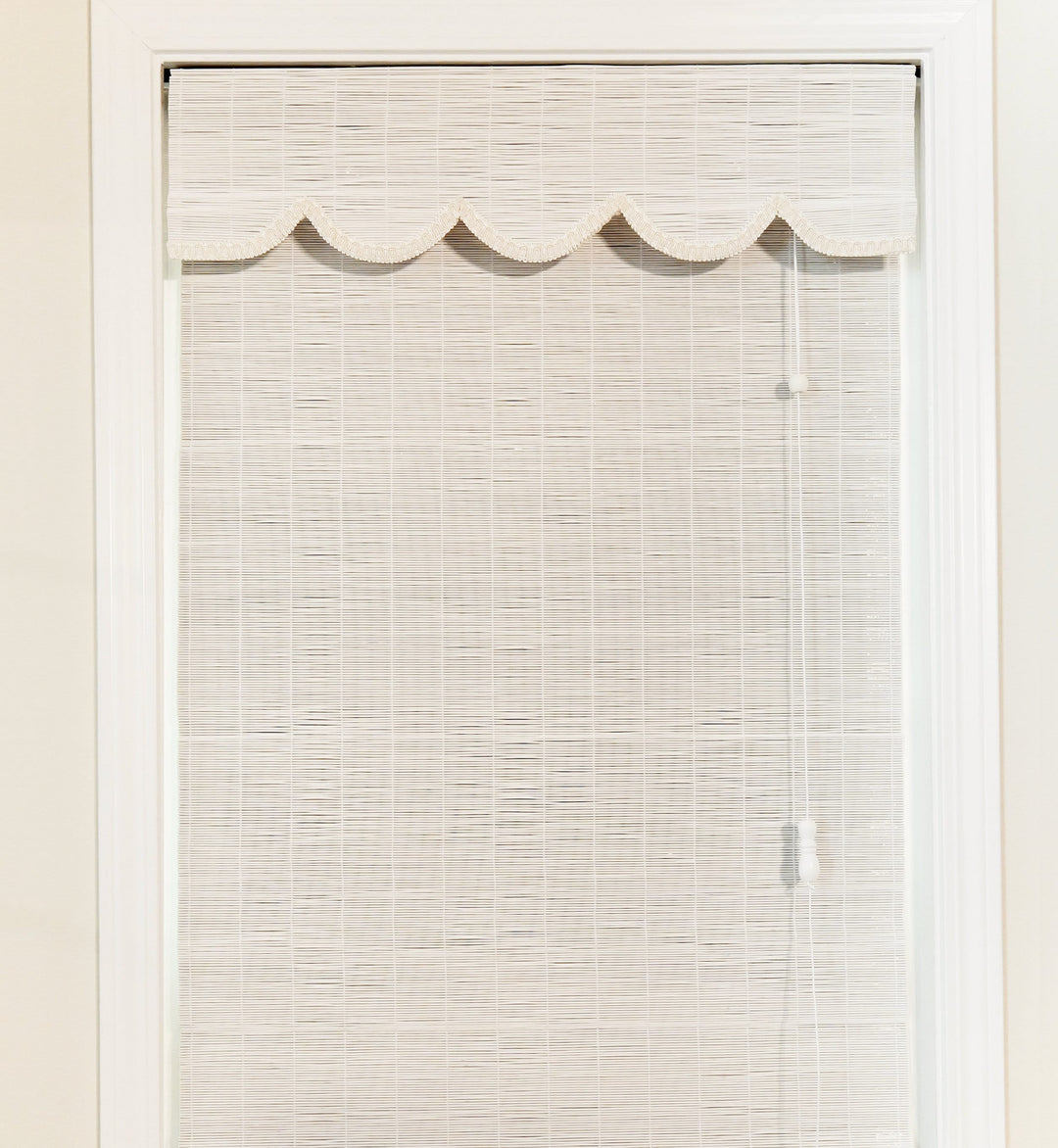 White Bamboo Shades with Scallop Valance