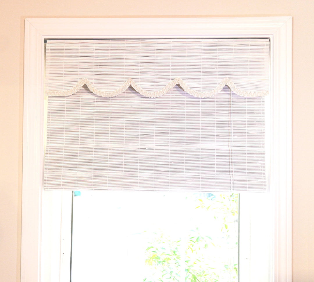 White Bamboo Shades with Scallop Valance