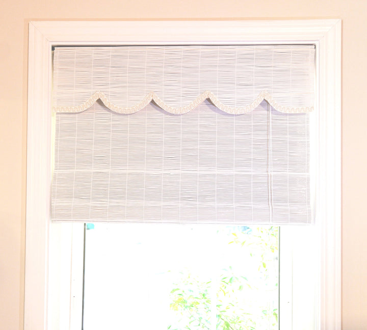 White Bamboo Shades with Scallop Valance