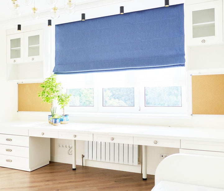 Pale Blue Linen Roman Shades