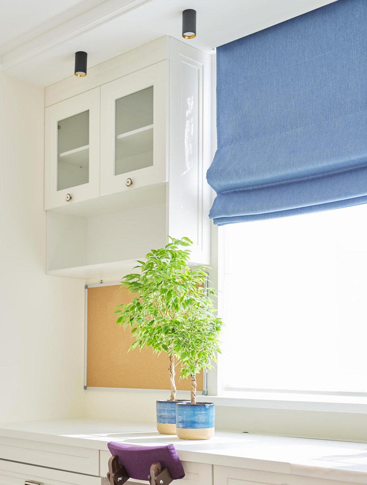 Pale Blue Linen Roman Shades