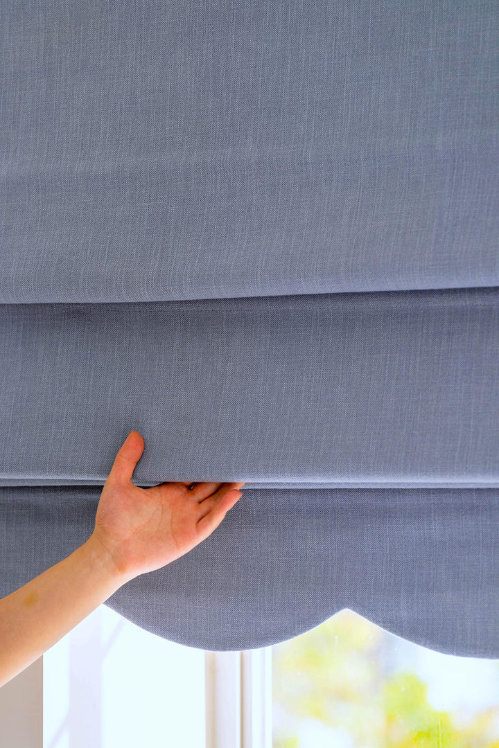 Top and Bottom Scalloped Roman Shades with Bamboo Beads