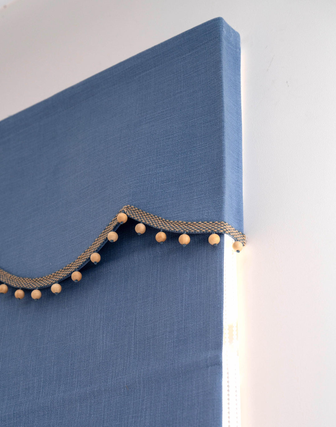Top and Bottom Scalloped Roman Shades with Bamboo Beads