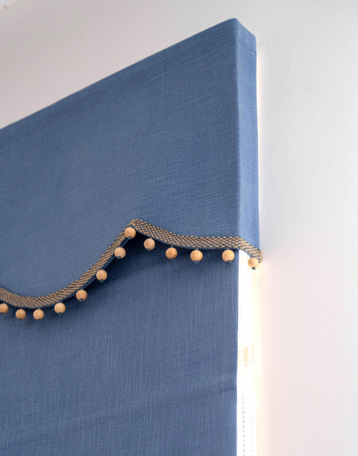 Top and Bottom Scalloped Roman Shades with Bamboo Beads