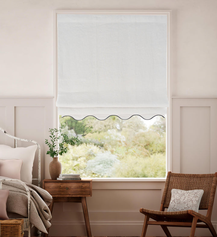 White Scallop and Colored Edge Custom Roman Shades