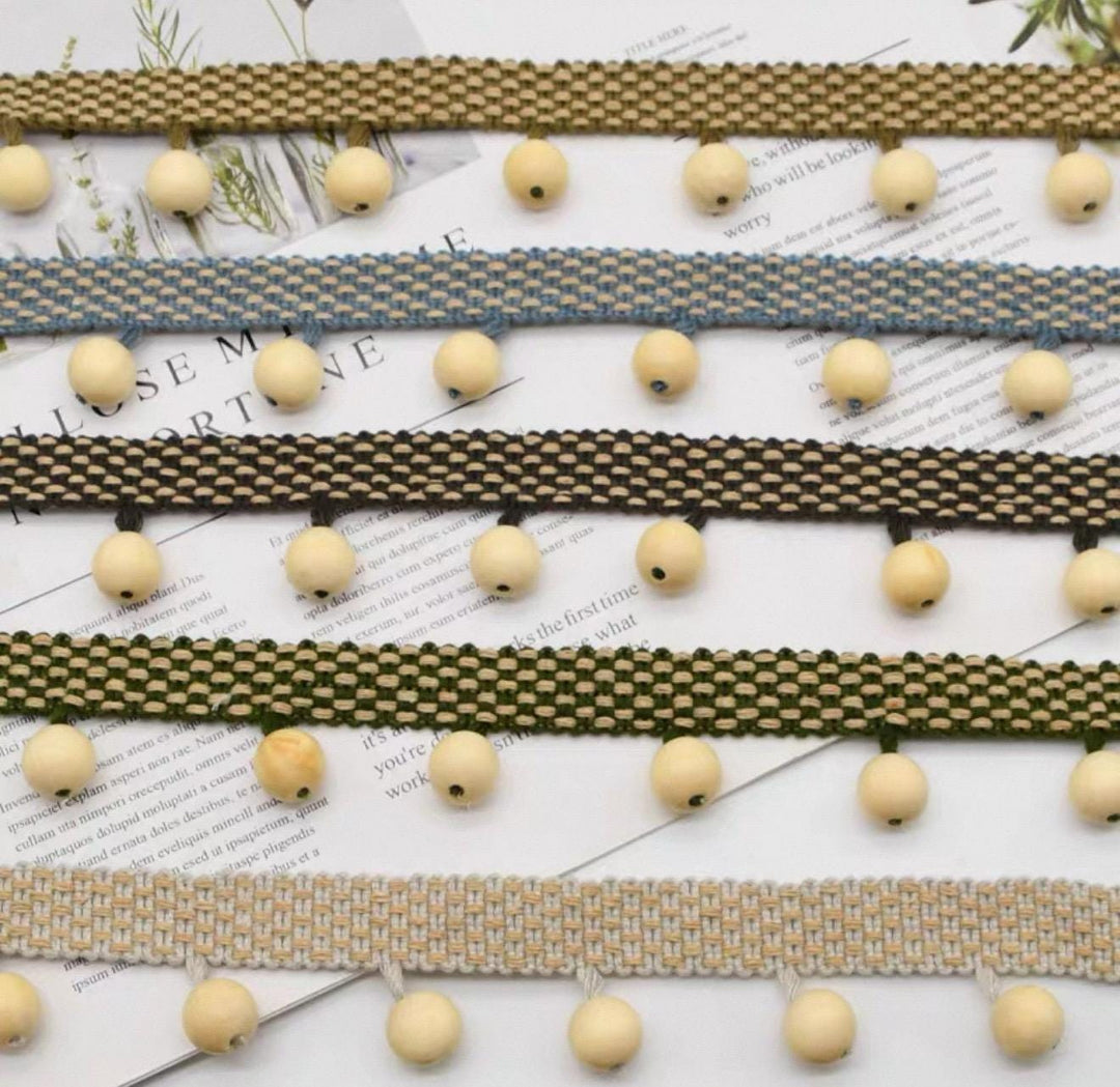 Top and Bottom Scalloped Roman Shades with Bamboo Beads