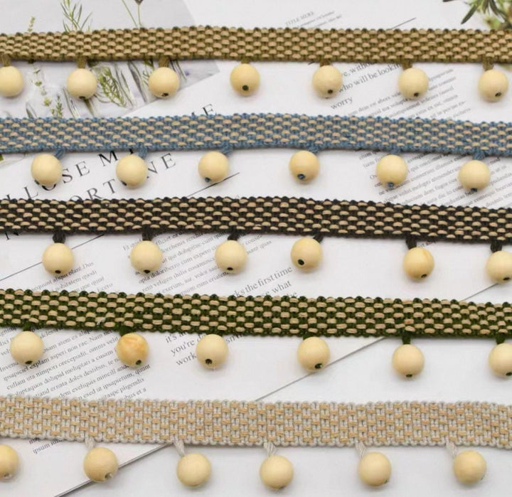 Top and Bottom Scalloped Roman Shades with Bamboo Beads