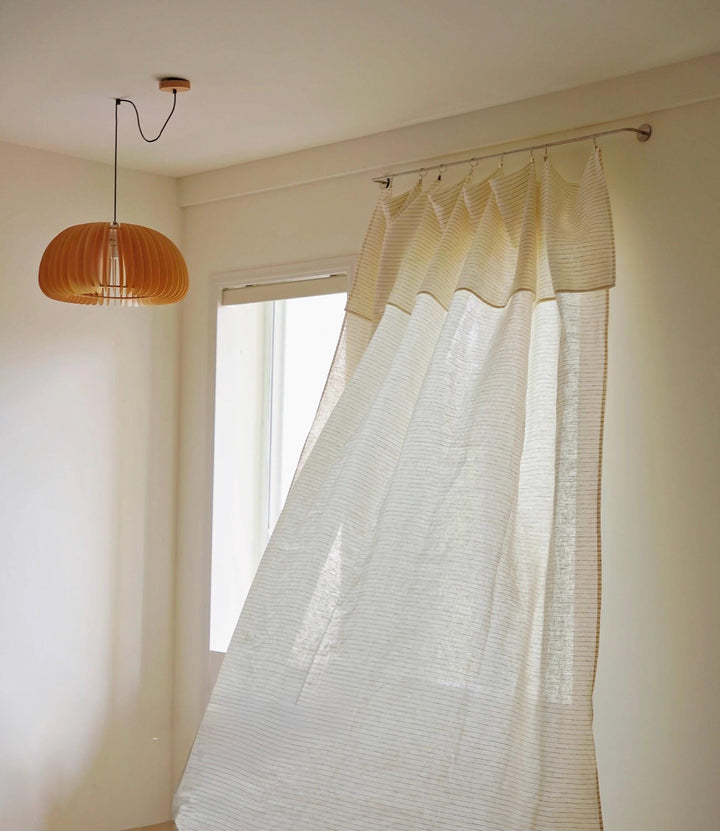Stripe Linen Curtain Panel with Valance, Light Filtering Drapery