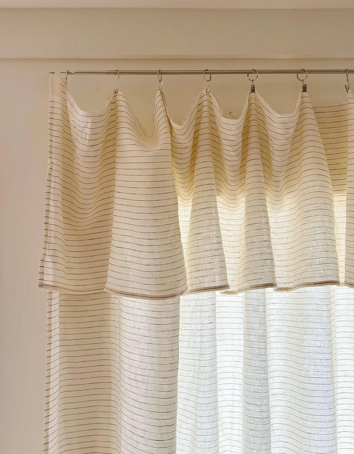 Stripe Linen Curtain Panel with Valance, Light Filtering Drapery