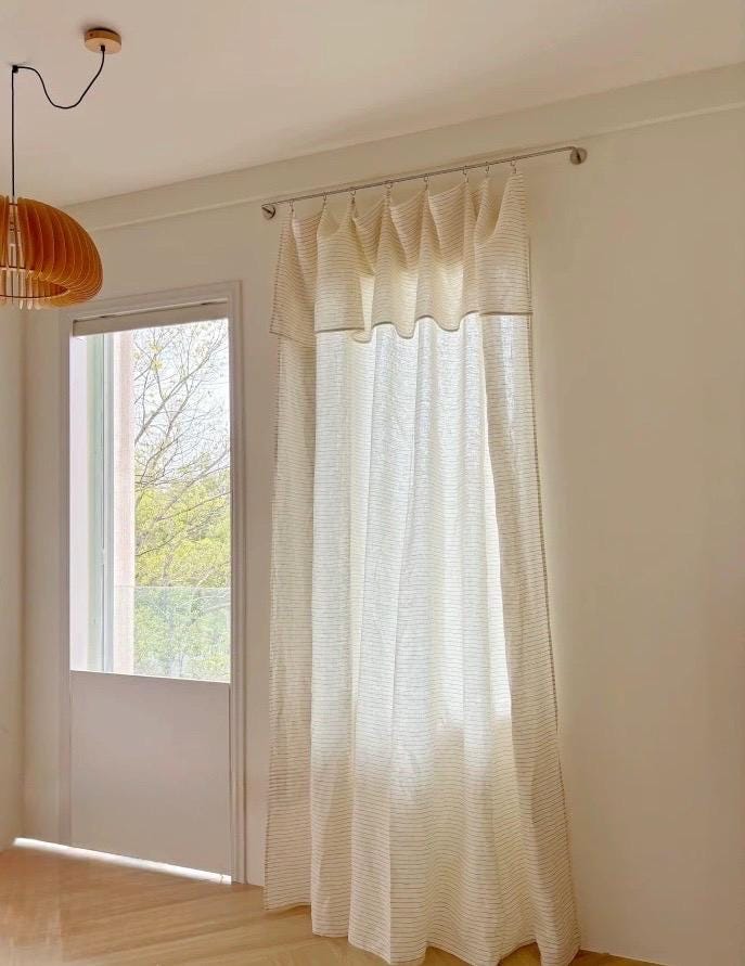 Stripe Linen Curtain Panel with Valance, Light Filtering Drapery