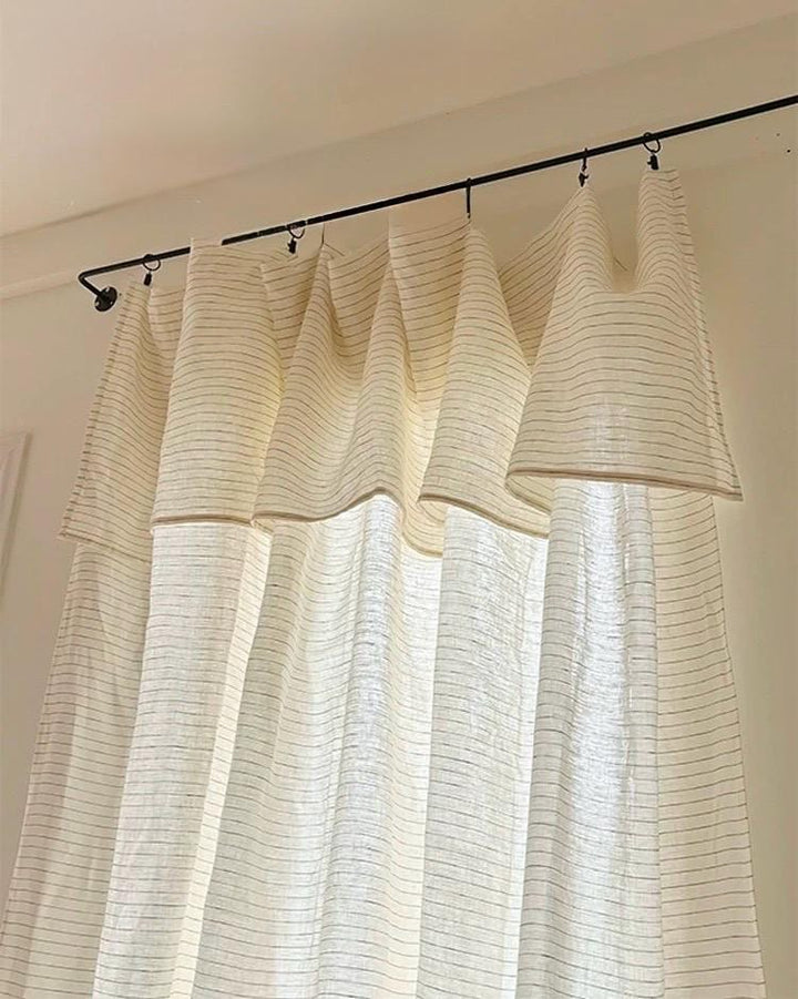 Stripe Linen Curtain Panel with Valance, Light Filtering Drapery