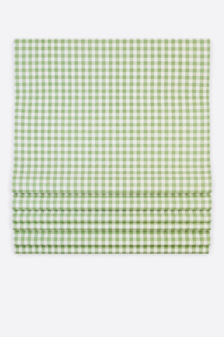 Gingham Sage Green Cotton Roman Shades