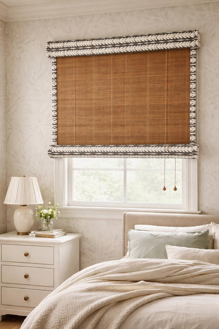 Bamboo Shade with Fabric Lining, Fabric by Chice, Custom Designer Window Covering