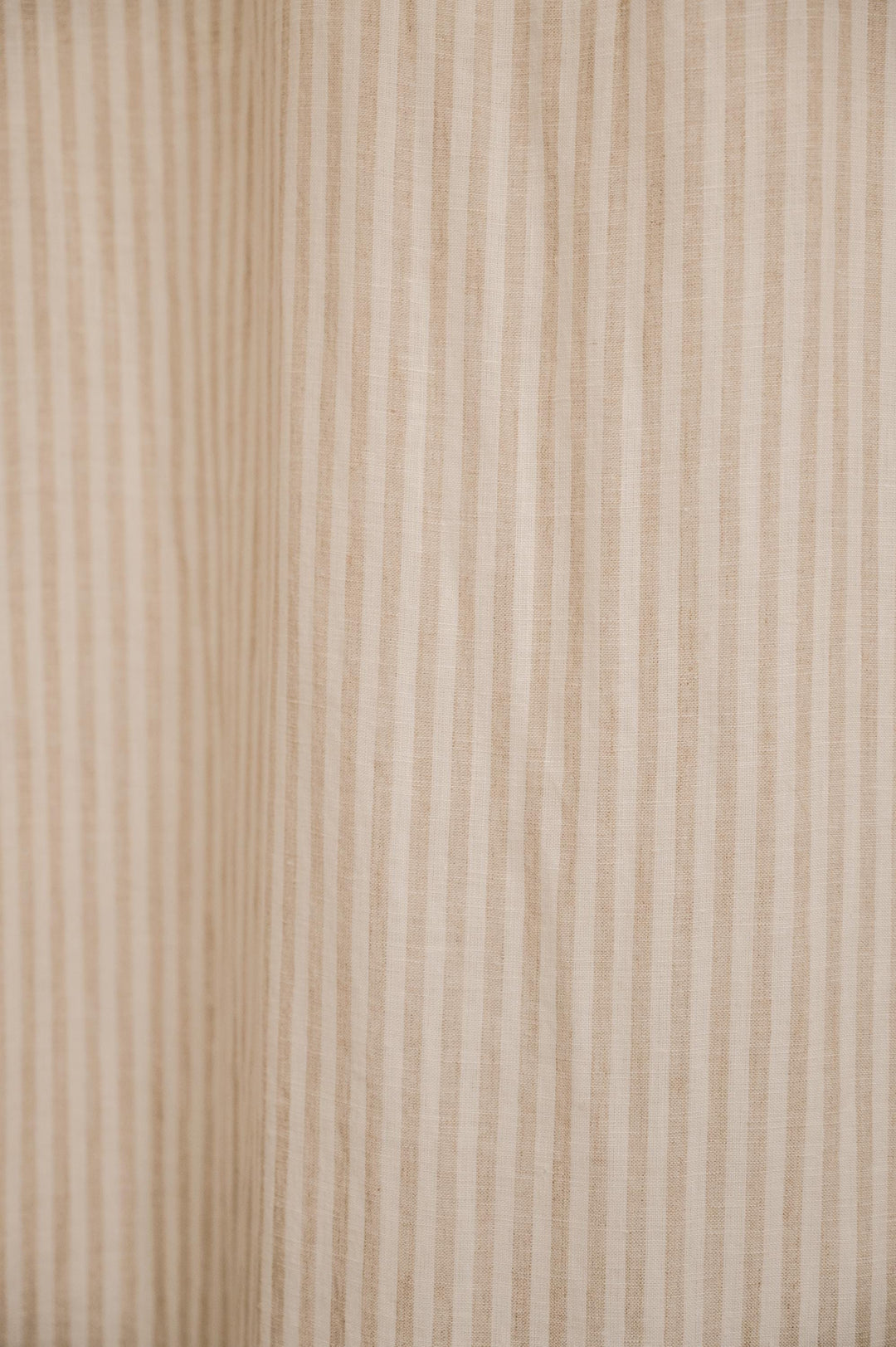 Tan Stripe Custom Shower Curtain with Sage Green Tie Top, Pure Linen Shower Curtains