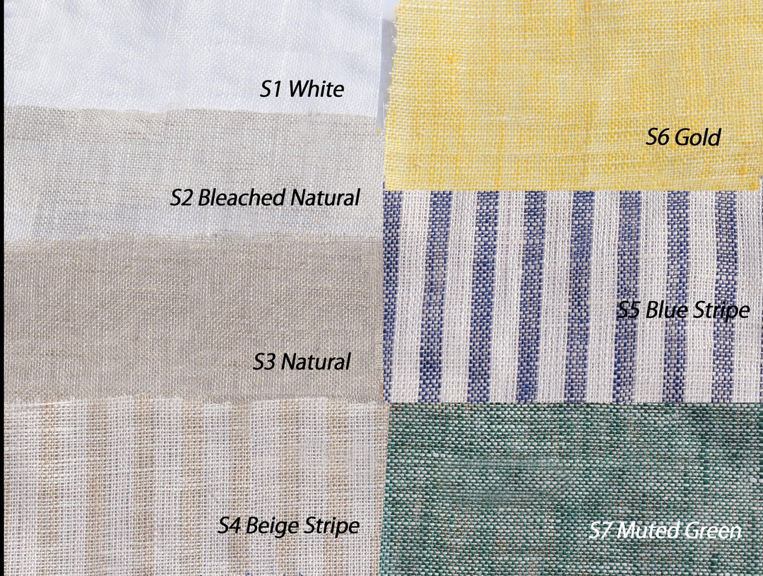 Sheer Linen Cafe Curtains, Gold Blue Stripe Short Kitchen Window Treatment
