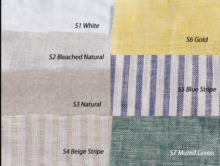 Sheer Linen Cafe Curtains, Gold Blue Stripe Short Kitchen Window Treatment