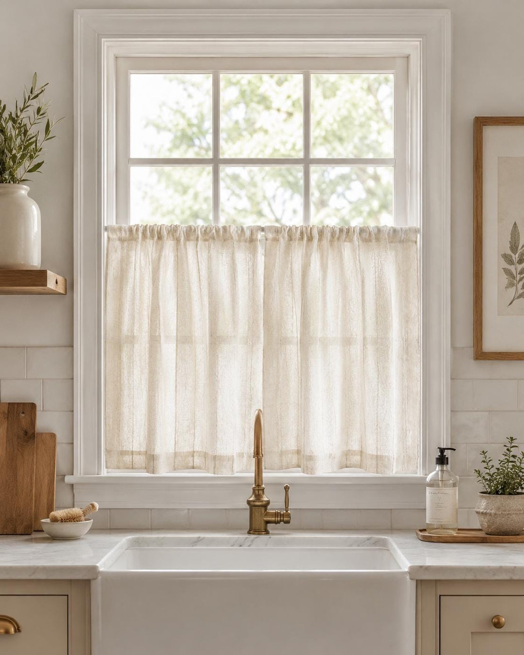 Textured Linen Cotton Blend Cafe Curtains, One Panel