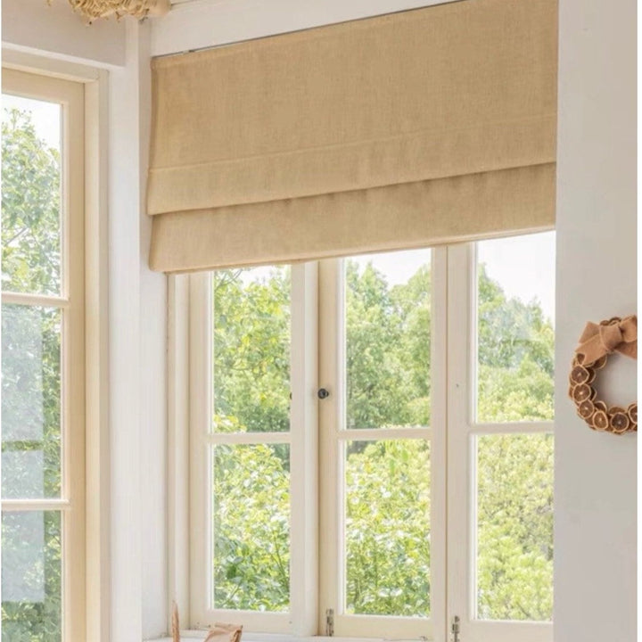 White Linen Texture Roman Shades